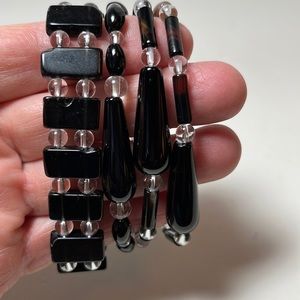 Crystal Black Agate Bracelets, 4 Pack